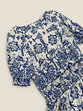 Load image into Gallery viewer, (L) Boston Proper BLue Tan Floral Dress