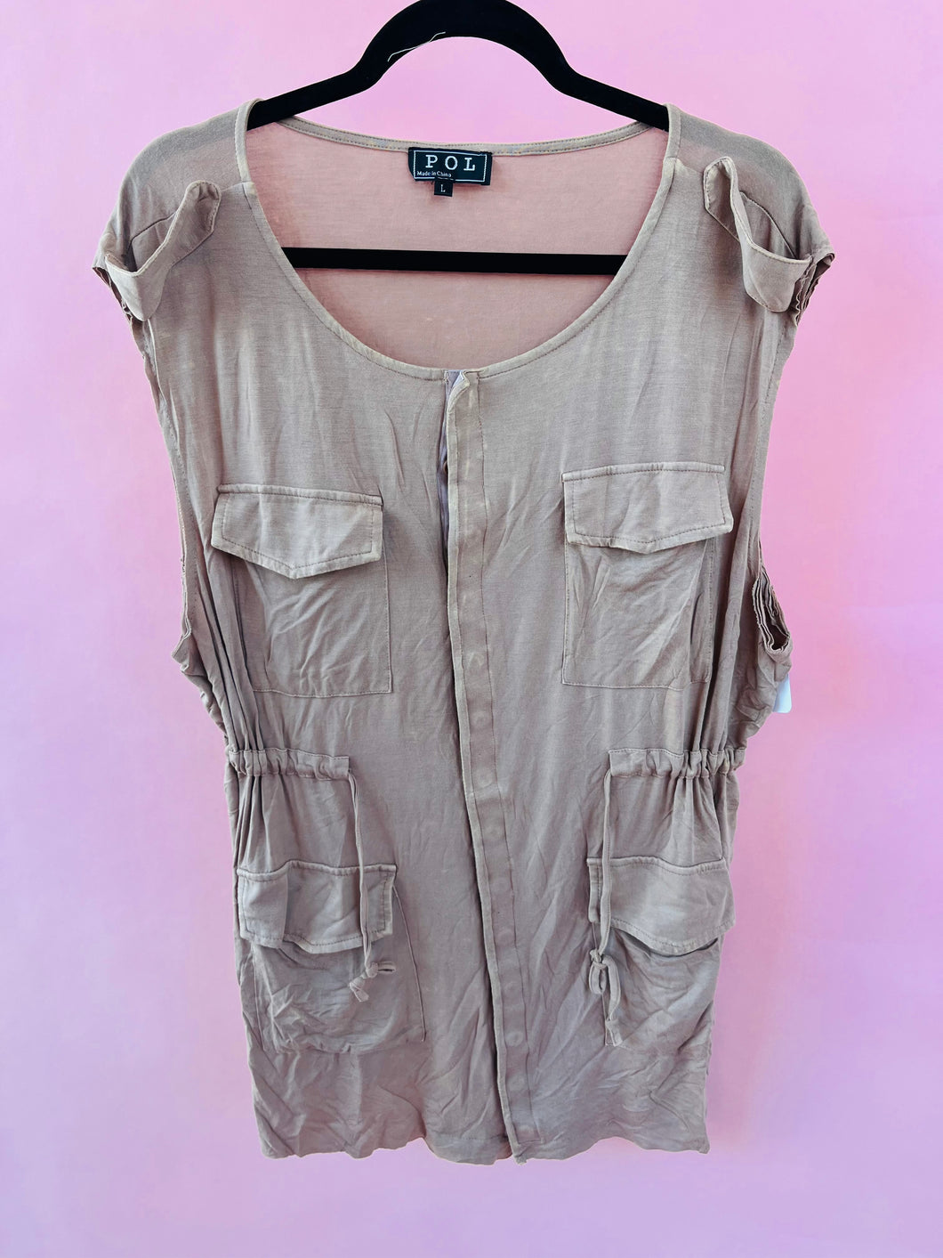 (L) POL Tan Utility Vest Women's