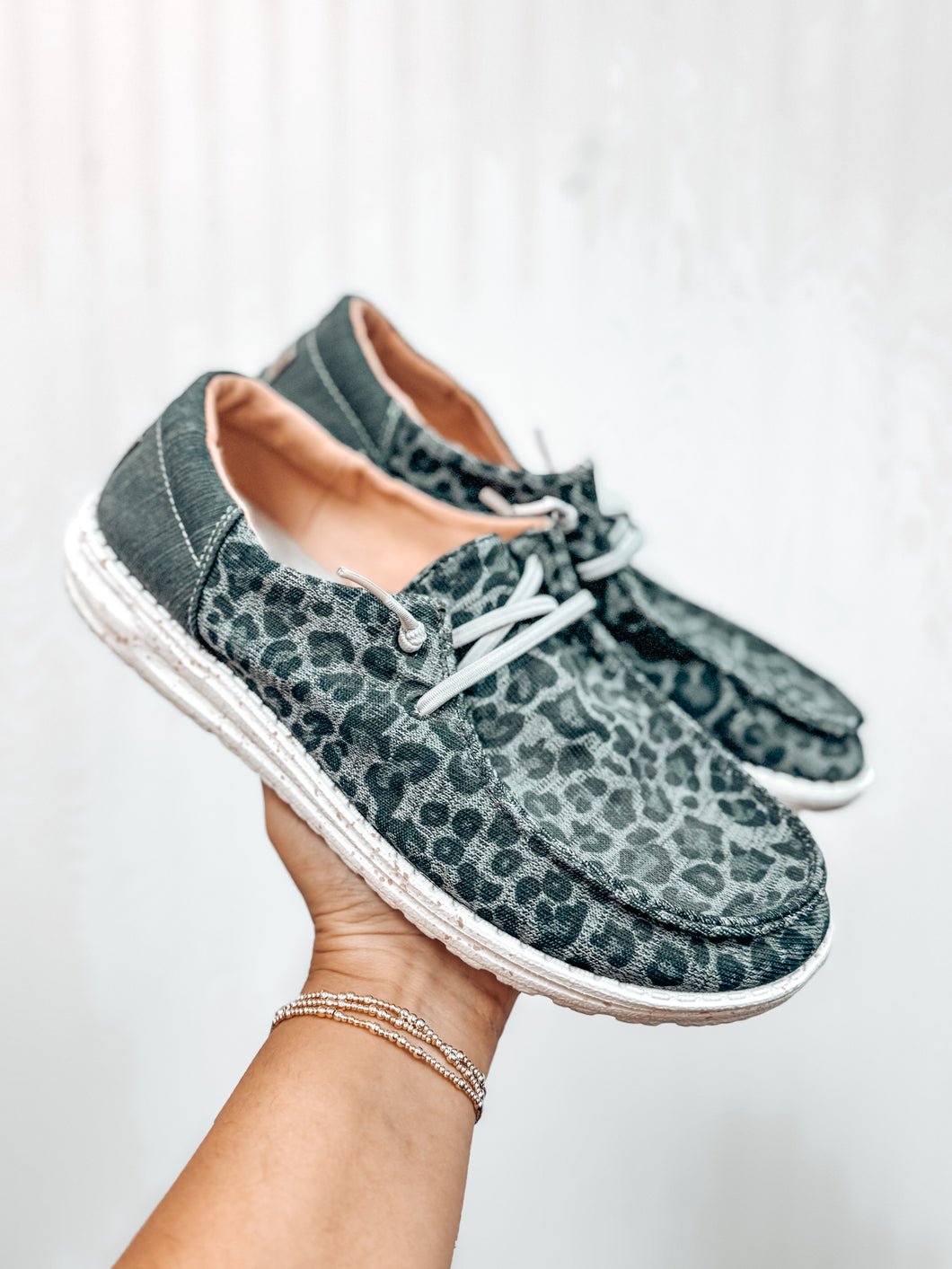 (9) Hey Dude Gray Leopard Slip Ons Women's