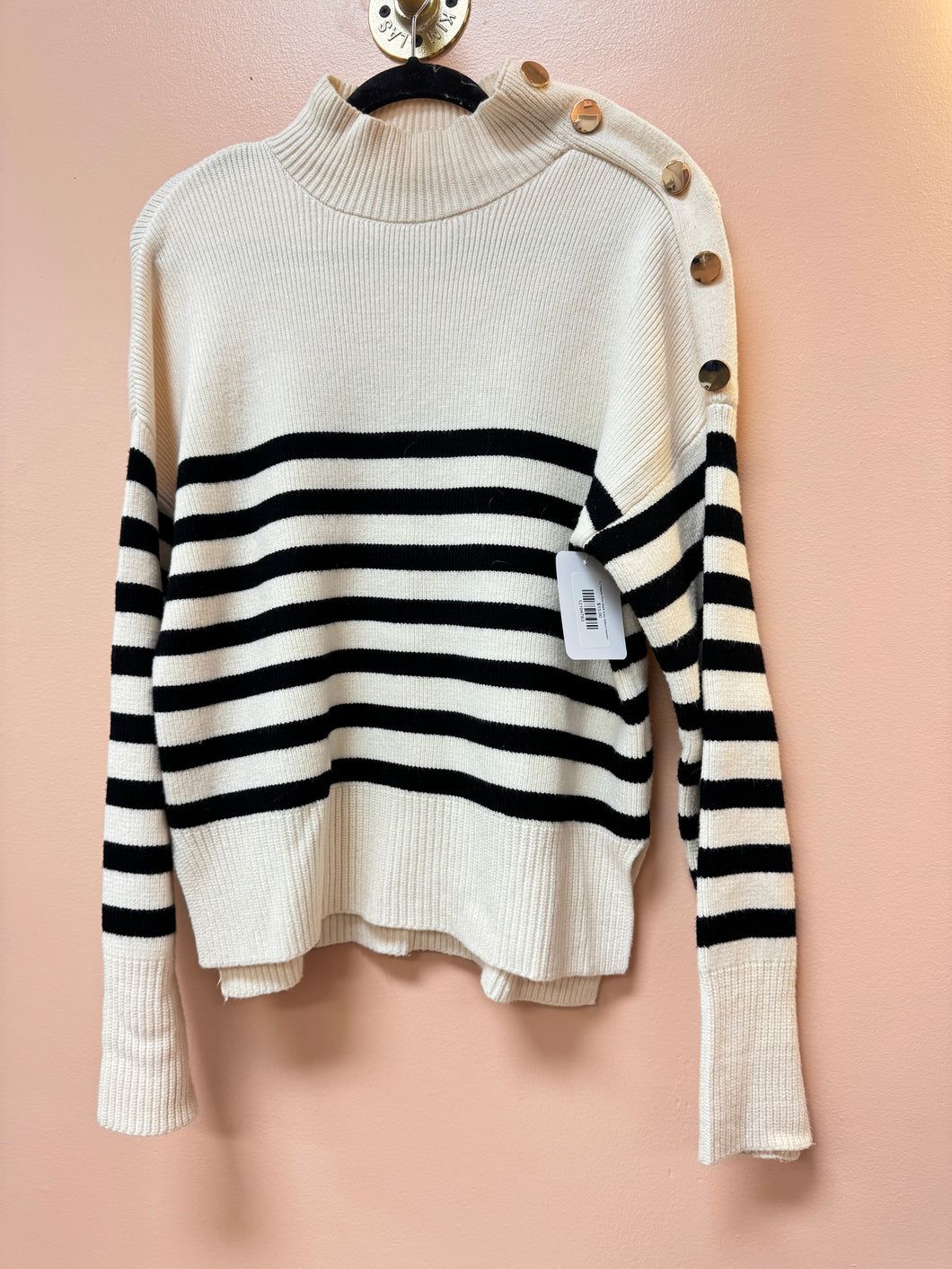 (L) Happily Grey Black Ivory Striped Sweater