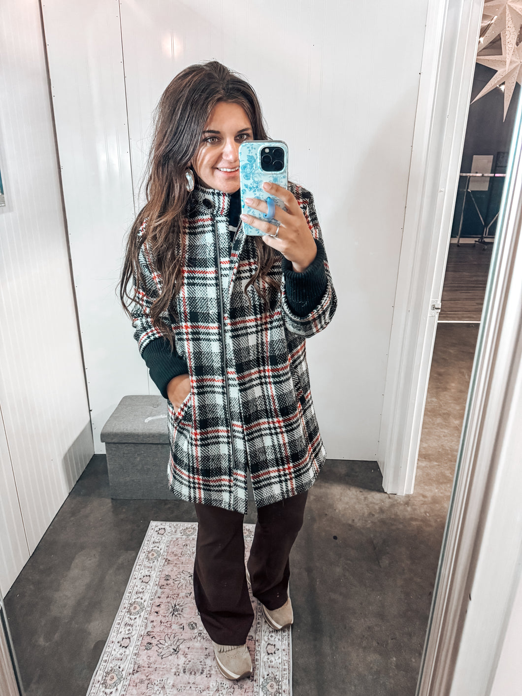 (M) Express Red and Black Plaid Jacket Women's