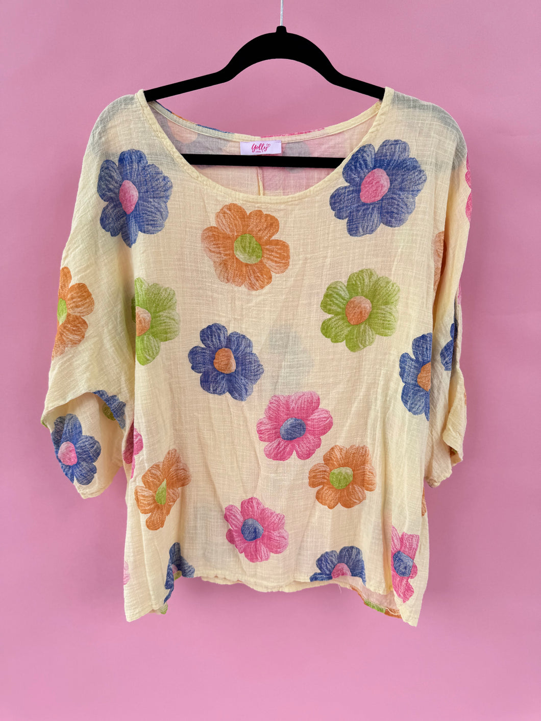 (L) Yolly Italy Yellow Floral Shirt Womens