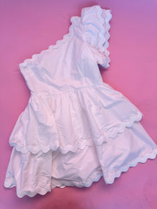 (M) Entro White One Shoulder Tiered Dress