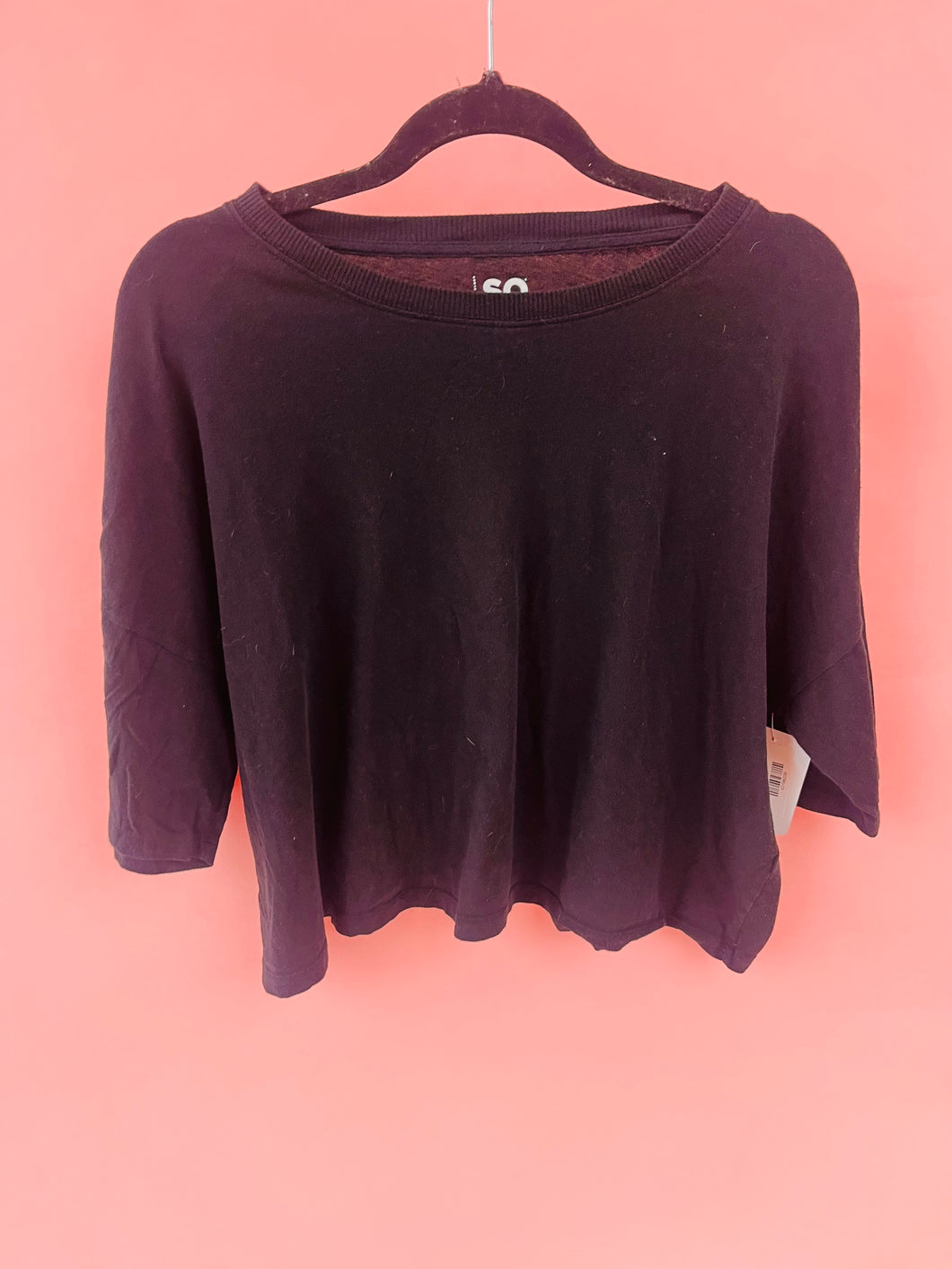 (XL) SO Black Solid Cropped Tee Women's