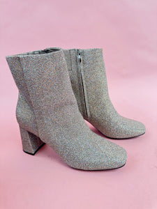 (8.5) Sugar Silver Sparkle Booties Womens