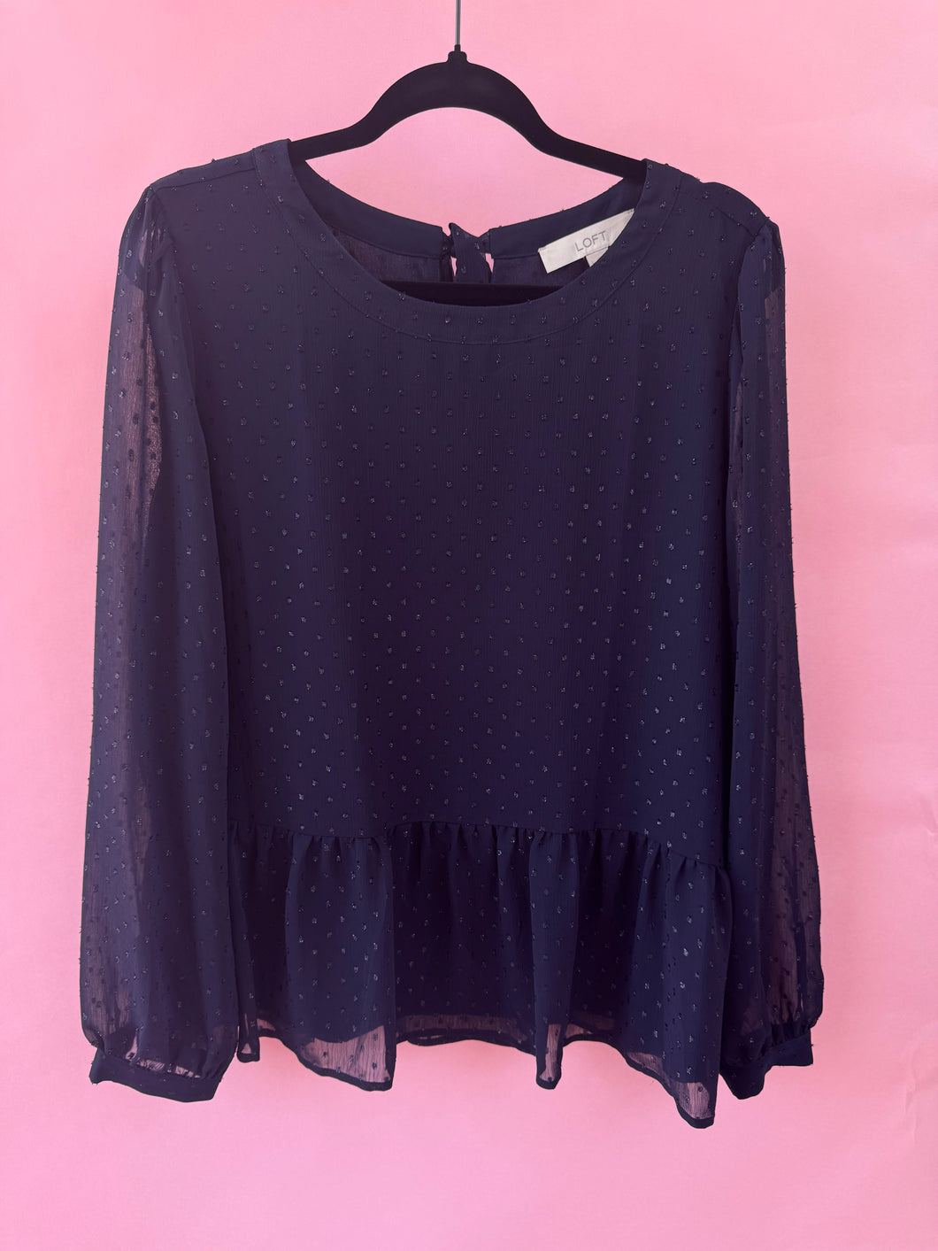(L) Loft Navy Swiss Dot Shirt Womens