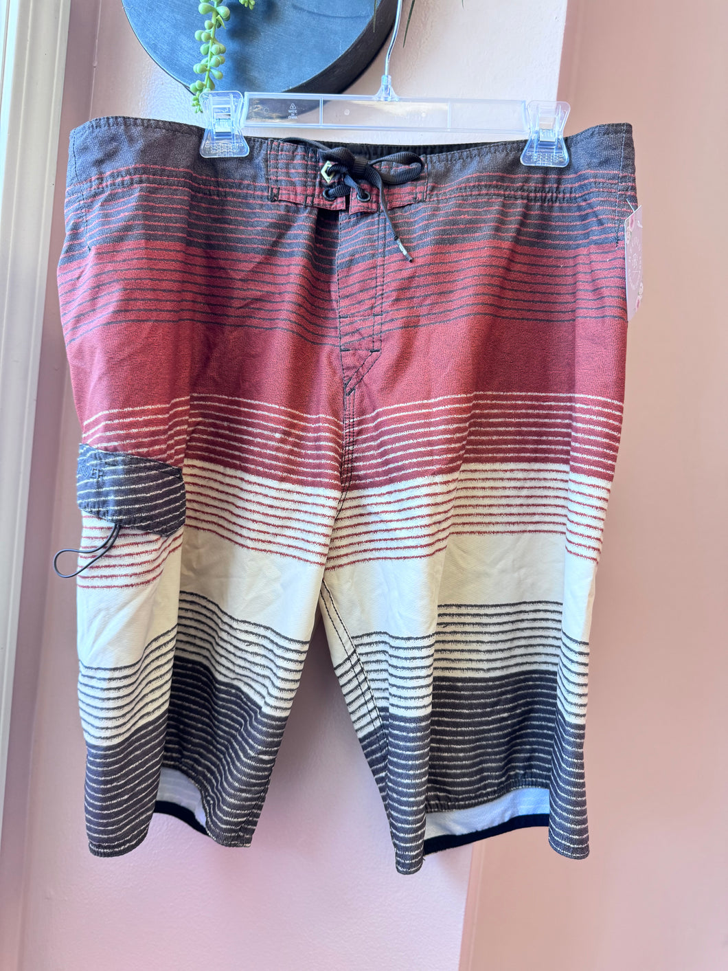 (38) Quicksilver Orange Striped Swimtrunks Mens