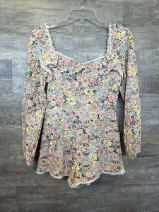 (small) Latiste Pink Floral Lace Romper Women's