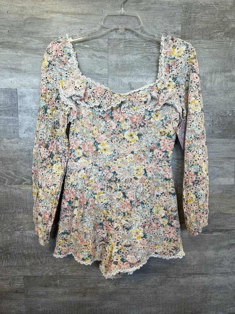(small) Latiste Pink Floral Lace Romper Women's