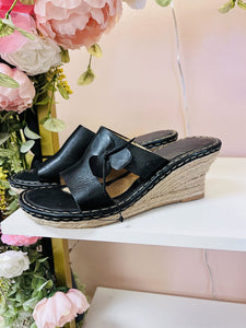 (11) Born Black Leather Wedge Sandal