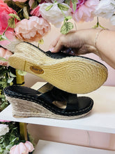 Load image into Gallery viewer, (11) Born Black Leather Wedge Sandal
