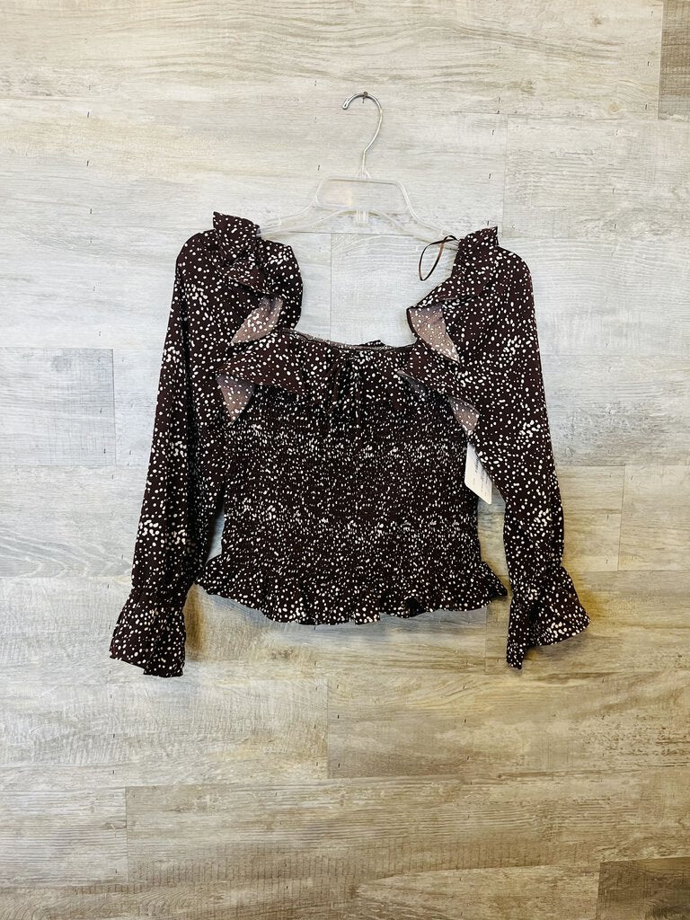 (L) Paper Moon Brown Dotted LS Shirt Womens