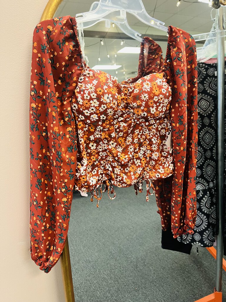 (L) Madden NYC Rust Floral Top Women's