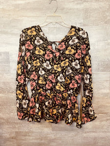 (S) Easel Black Floral Top Womens