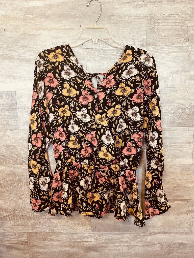 (S) Easel Black Floral Top Womens