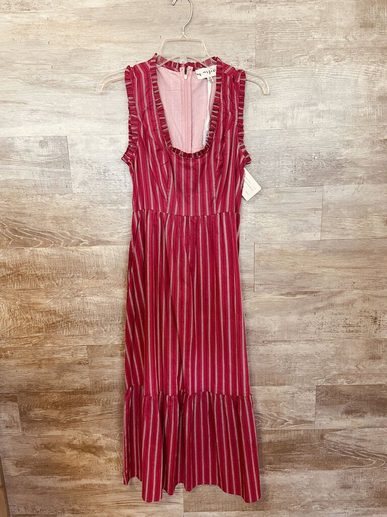 (XS) Maisie Pink Striped Midi Dress Womens