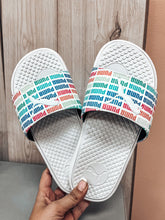 Load image into Gallery viewer, (7) Puma White Color Logo Slides Womens