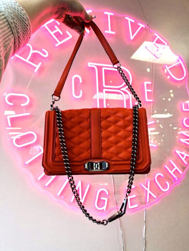 Rebecca Minkoff LOVE Orange Leather Coral Quilted Purse