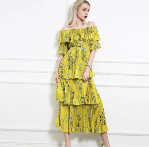 (6) Self Portrait Yellow Floral Tiered Dress Womens