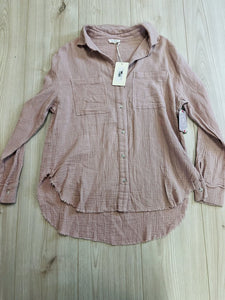 (S) La Miel Blush Linen Shacket Womens