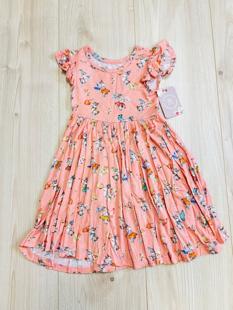 (3T) Posh Peanut Coral Peter Rabbit Dress Girl's