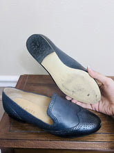 Load image into Gallery viewer, (7) Talbots Navy Leather Loafer Flat Slip Ons Womens
