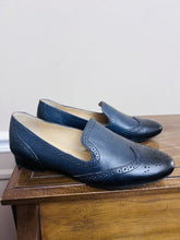 Load image into Gallery viewer, (7) Talbots Navy Leather Loafer Flat Slip Ons Womens