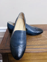 Load image into Gallery viewer, (7) Talbots Navy Leather Loafer Flat Slip Ons Womens