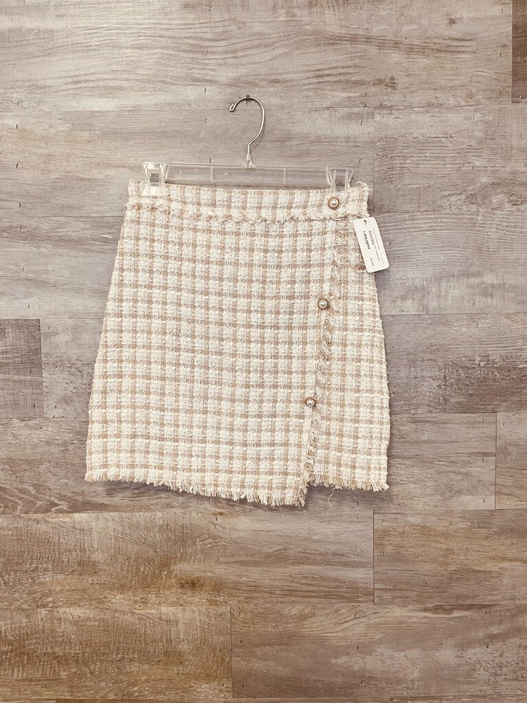 (S) Blu Pepper Tan Tweed Skirt Womens