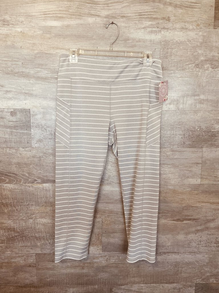 (Large) Giam Gray Striped Leggings Women's
