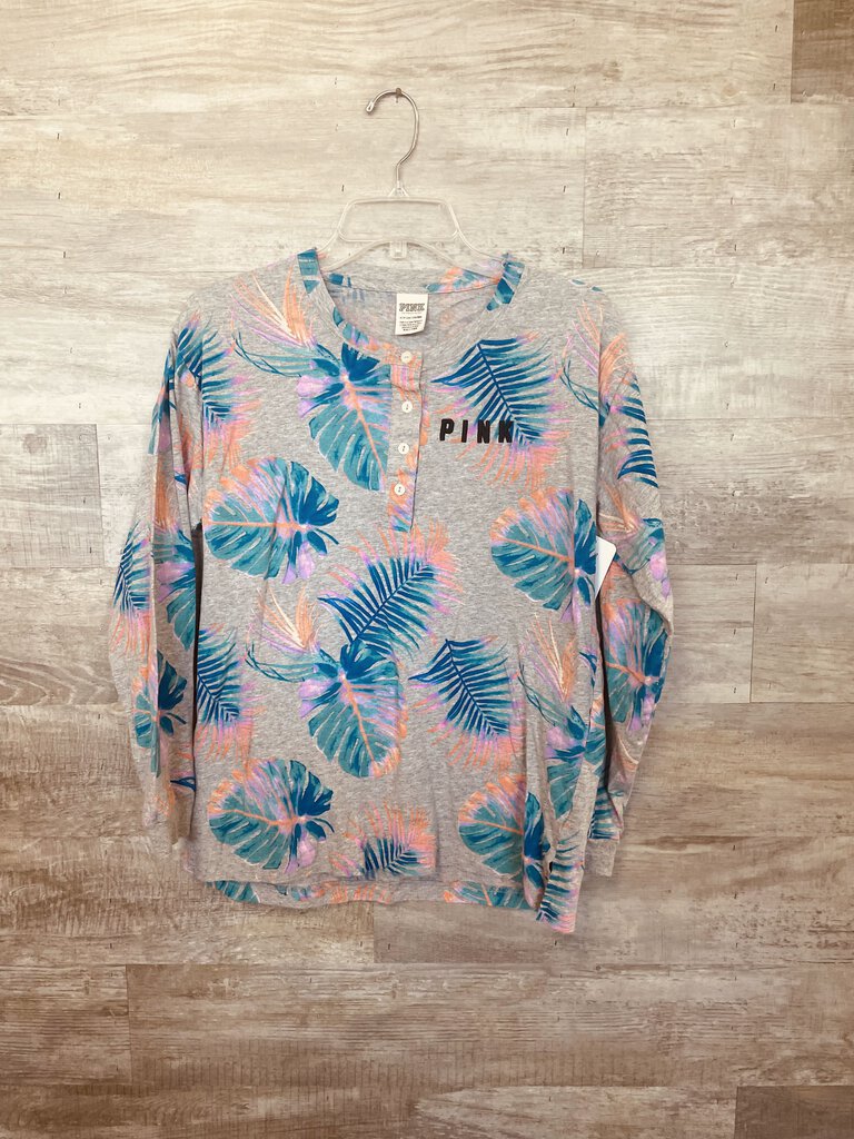(S) PINK Grey Palm LS Shirt Womens
