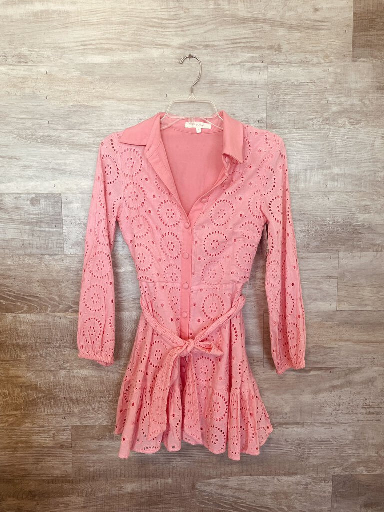 (small) Luana Pink lace Belted Dress Women's