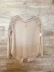 (S) She + Sky Taupe Lace Shirt Womens