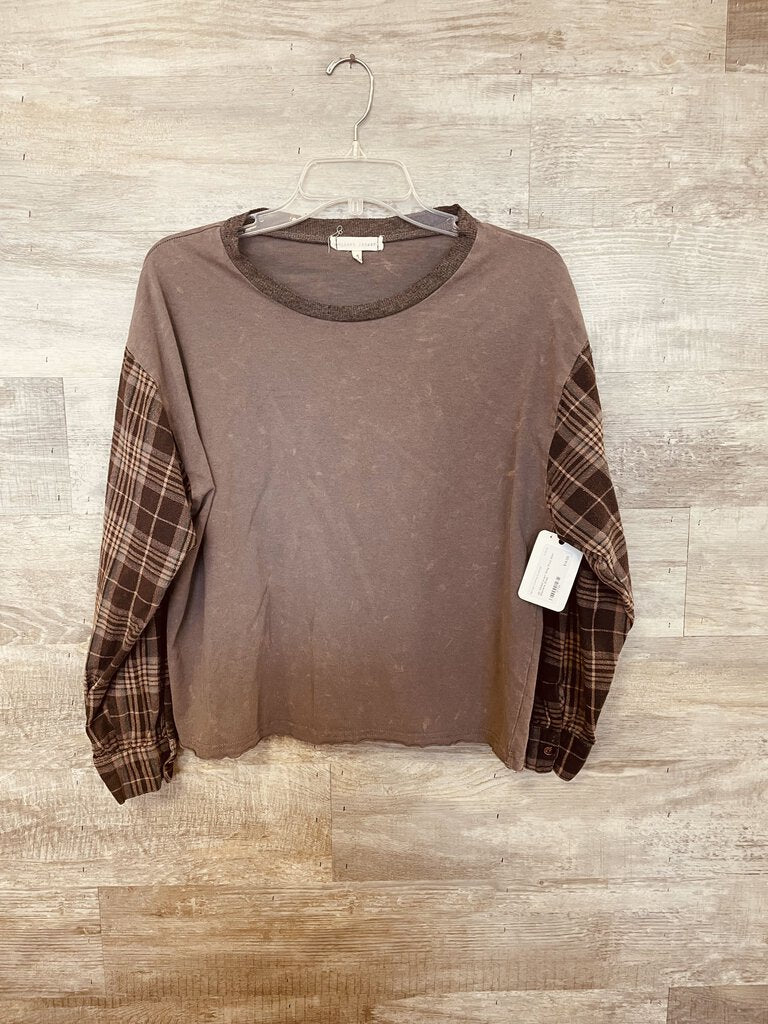 (S) Gilded Intent Grey Plaid Shirt Womens