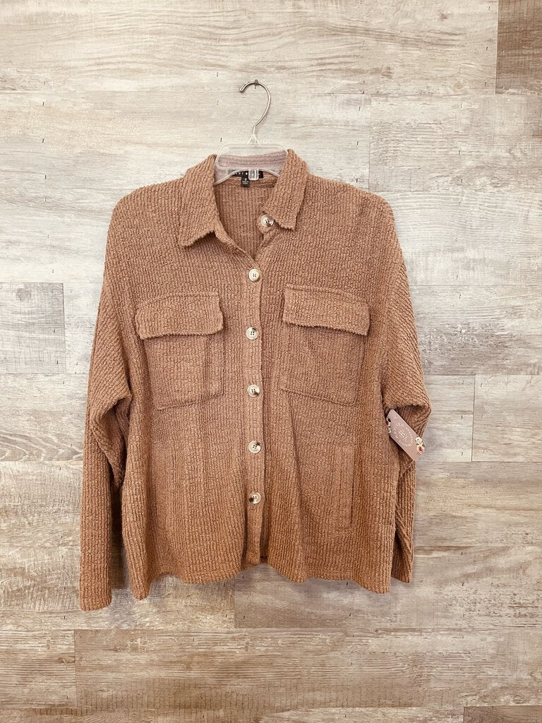 (S) Blue Blush Brown Ribbed Shacket Womens