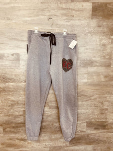 (2X) KC Grey Leopard Heart Joggers Womens
