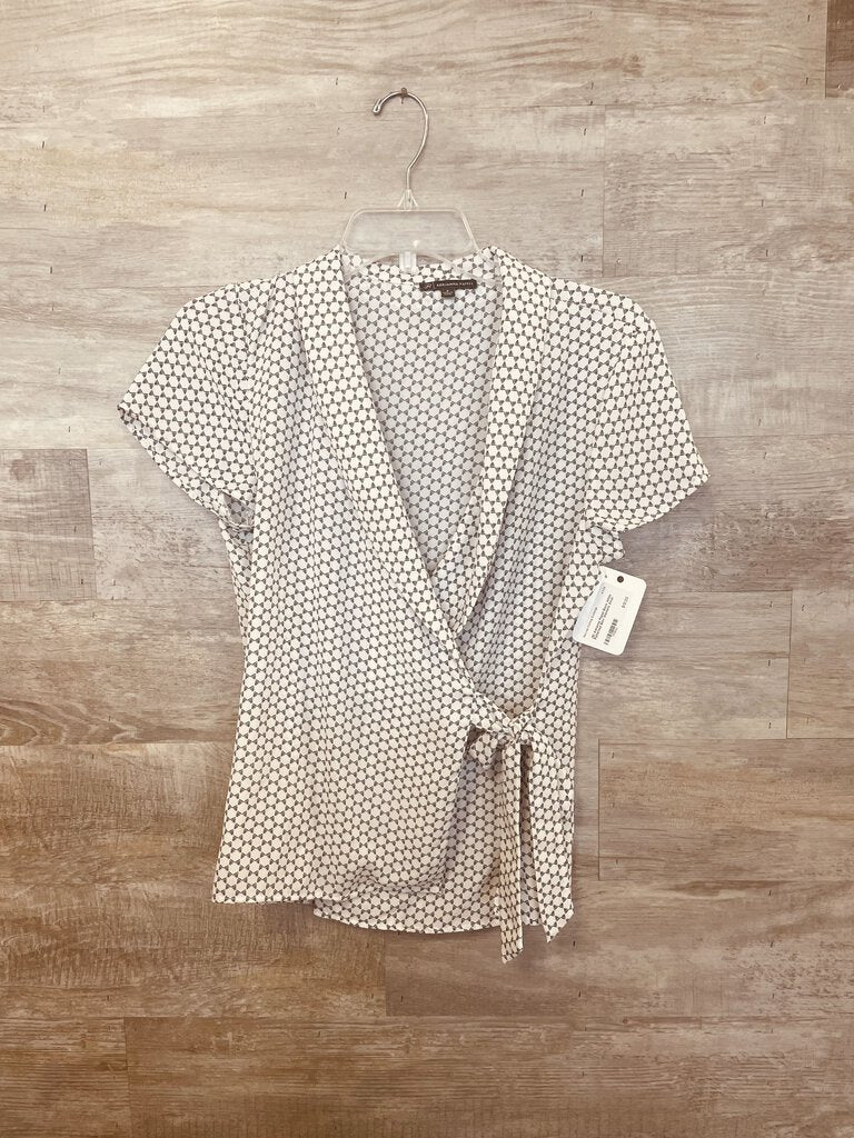 (S) Adrianna Papell Black White Patterned Shirt Womens