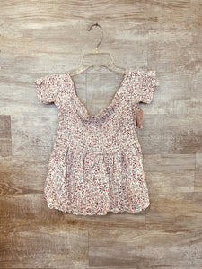 (S) Old Navy White Pink Floral Crop Top Wmens