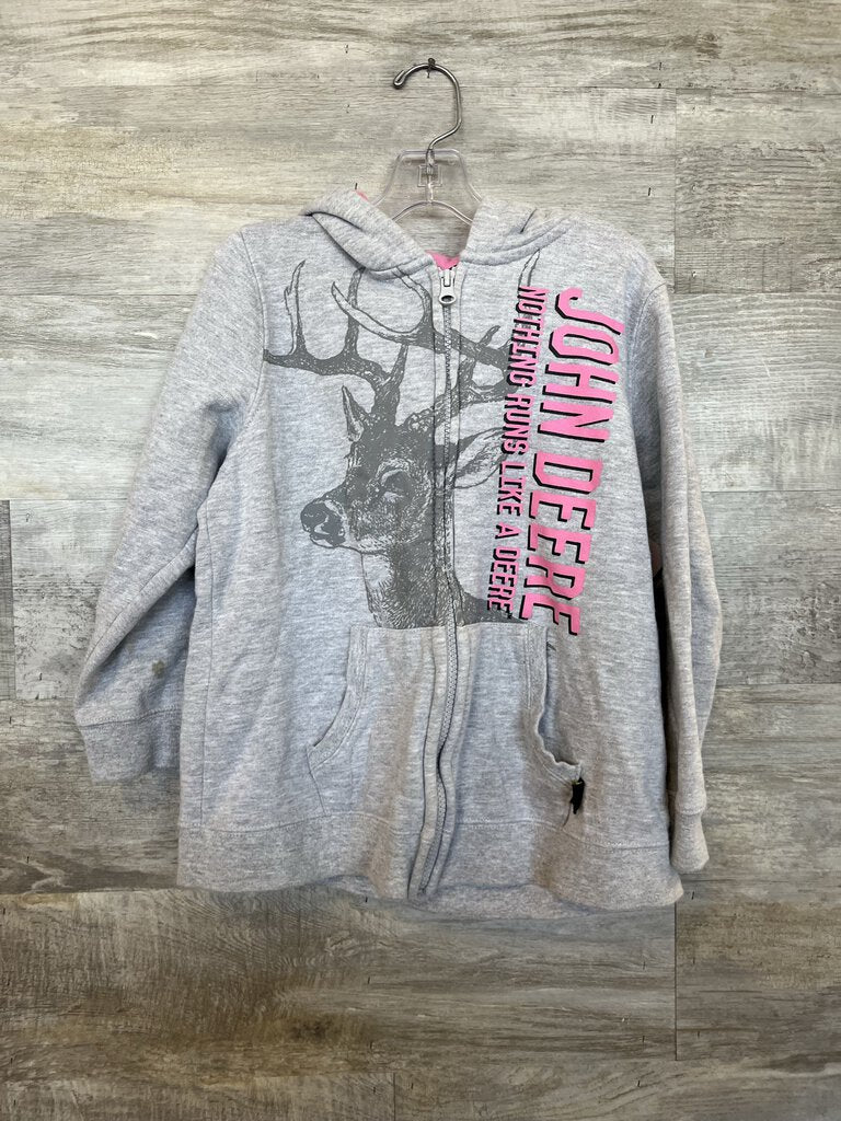 (8) John Deere Grey Pink Buck Zip Up Girls