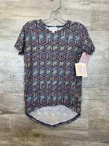 (4) Lularoe Nacy Tan Patterned Tee Girl's
