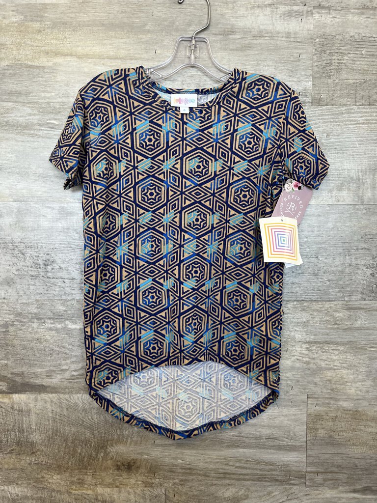 (4) Lularoe Nacy Tan Patterned Tee Girl's