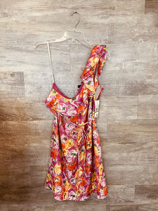(14) Tommy Hilfiger Pink Orange Floral One Shoulder Dress Womens