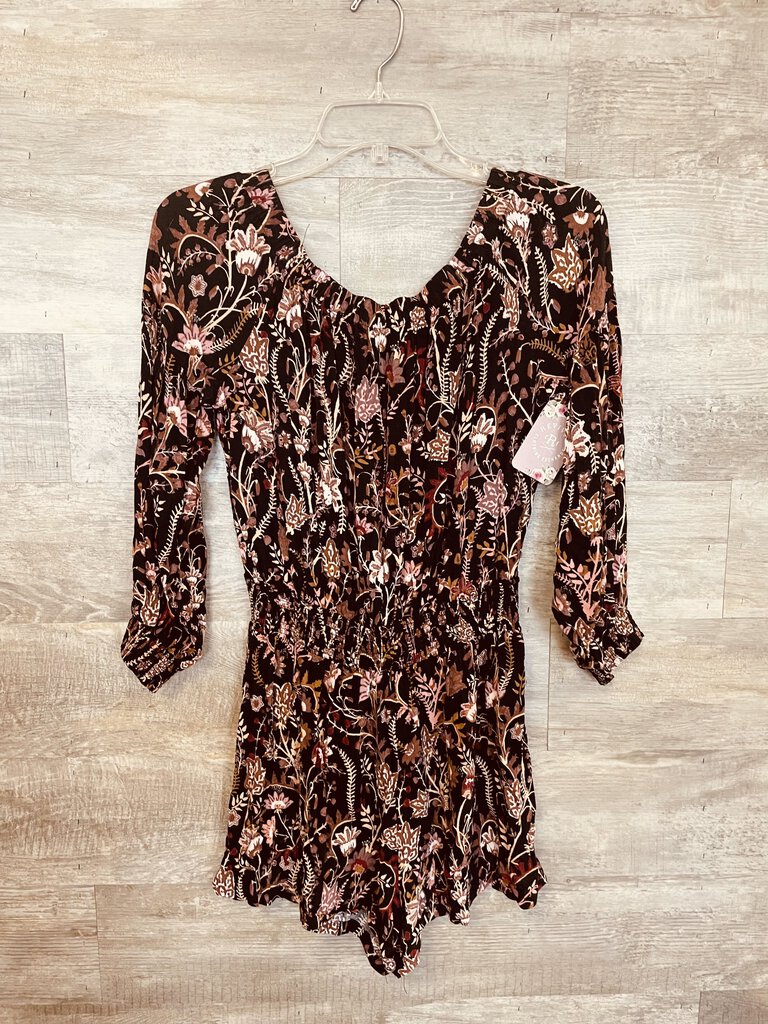 (M) Free People Black Floral Romper Womens
