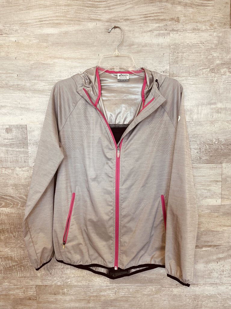 (L) Asics Grey Pink Windbreaker Zip Up Womens