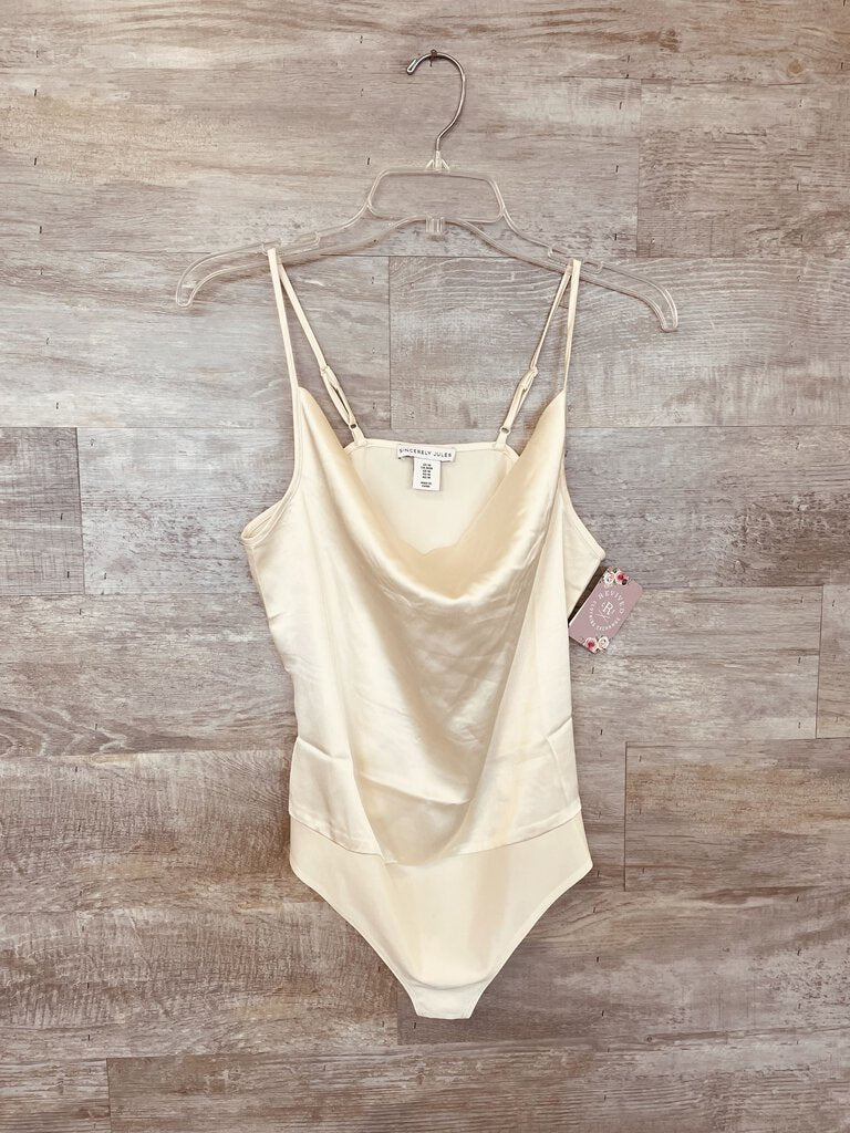 (M) Sincerly Jules Cream Silk Bodysuit Womens