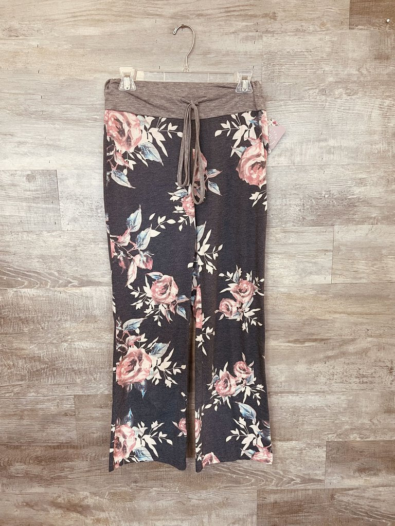 (S) Tickled Teal Blue Floral Pants Womens