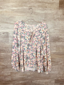 (XL) ePretty Pink Green Floral LS Top Womens