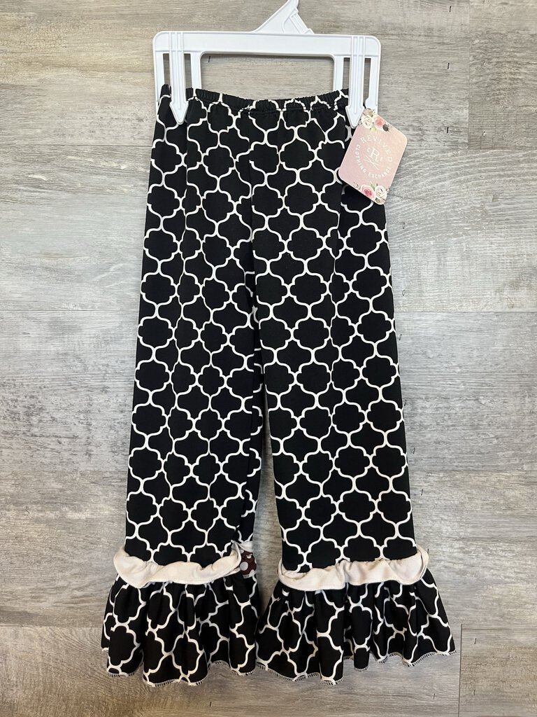 (2T) Boutique Black White Ruffle Pant Girl's