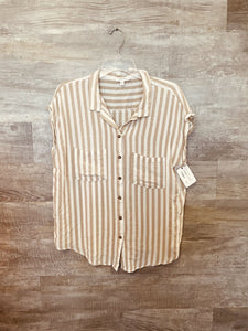 (1X) MittoShop Tan Stirped Button Up Women's