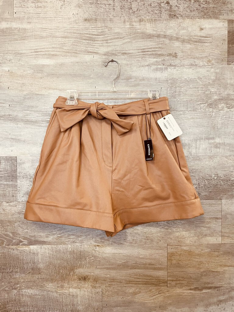 (8) Express Tan Faux Leather Shorts Women's